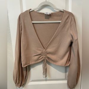 PRINCESS POLLY LONG SLEEVE CROPPED BLOUSE WITH TIE DETAIL